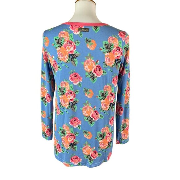 Matilda Jane Blue Stripe Floral Sleeve Pocket Tee Shirt Top Long Sleeve Small - Picture 2 of 4